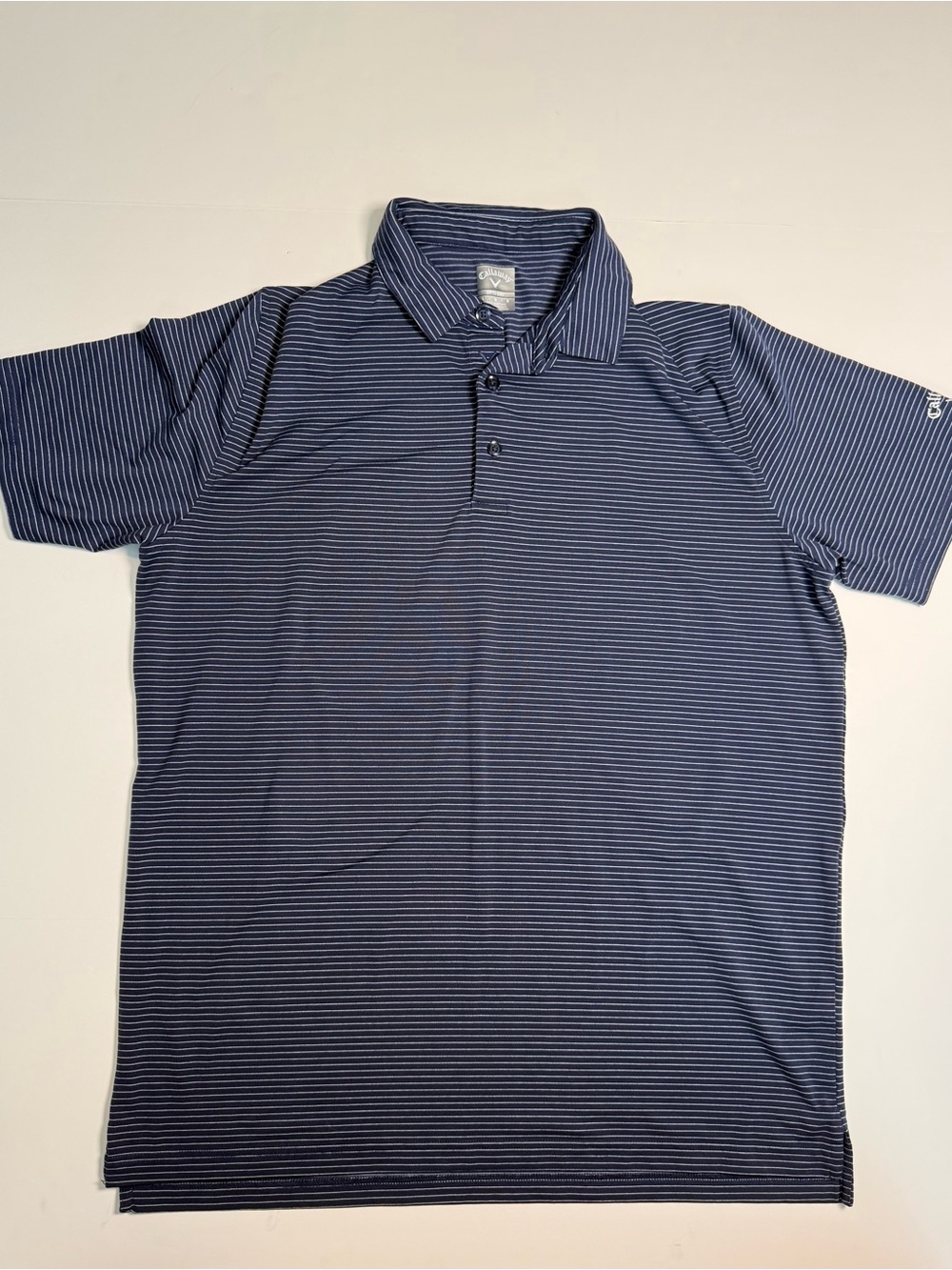 Callaway Opti-Dri Men's L Navy White Striped Polo Short Sleeve Performance Golf